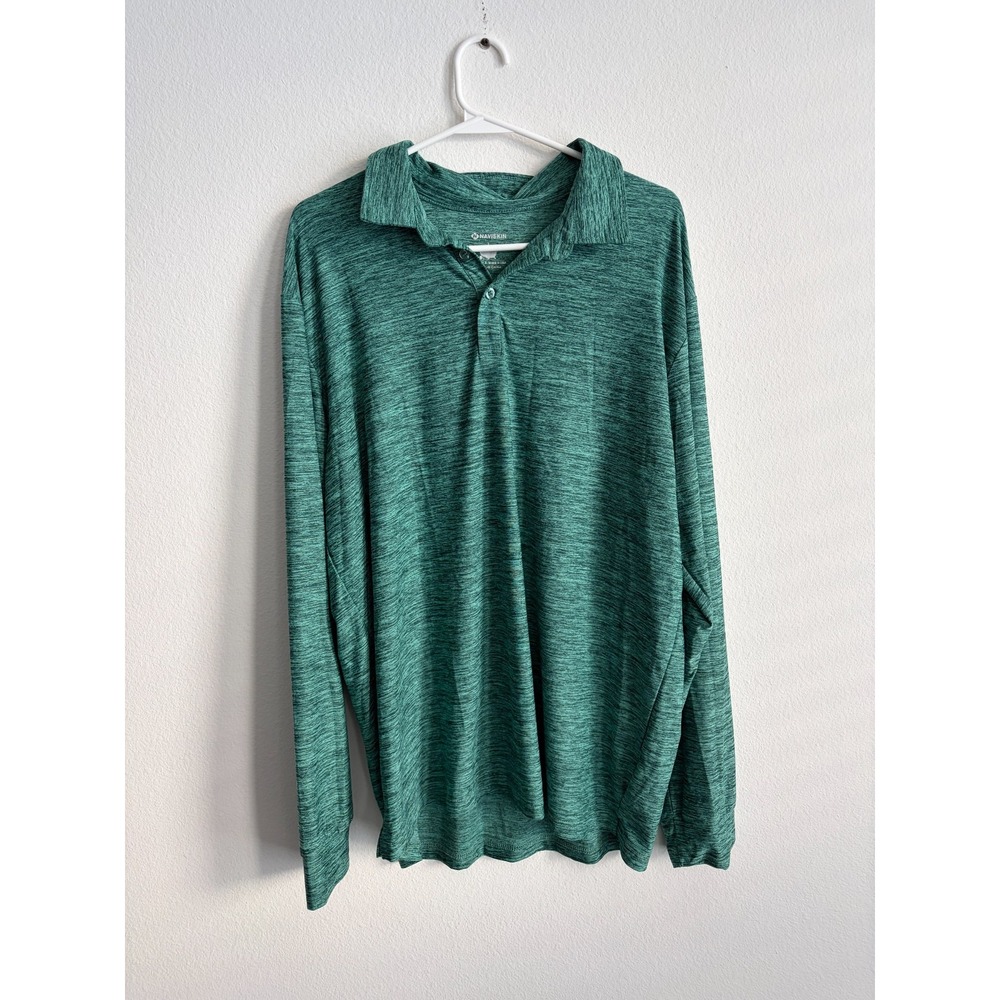 Naviskin Polo Shirt Mens Large Heathered Green Long Sleeve Performance Sports
